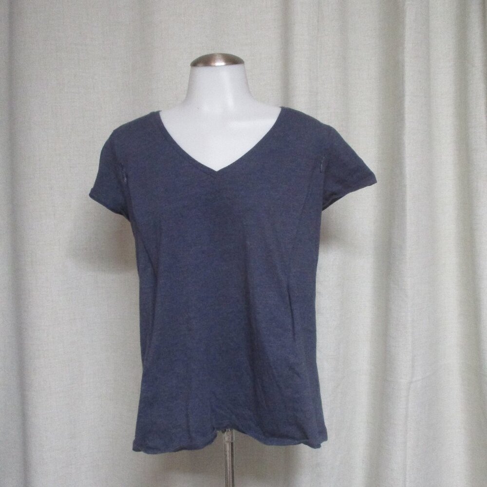 MOTHERHOOD Maternity blue dbl zipper Nursing  stretch pullover T shirt top